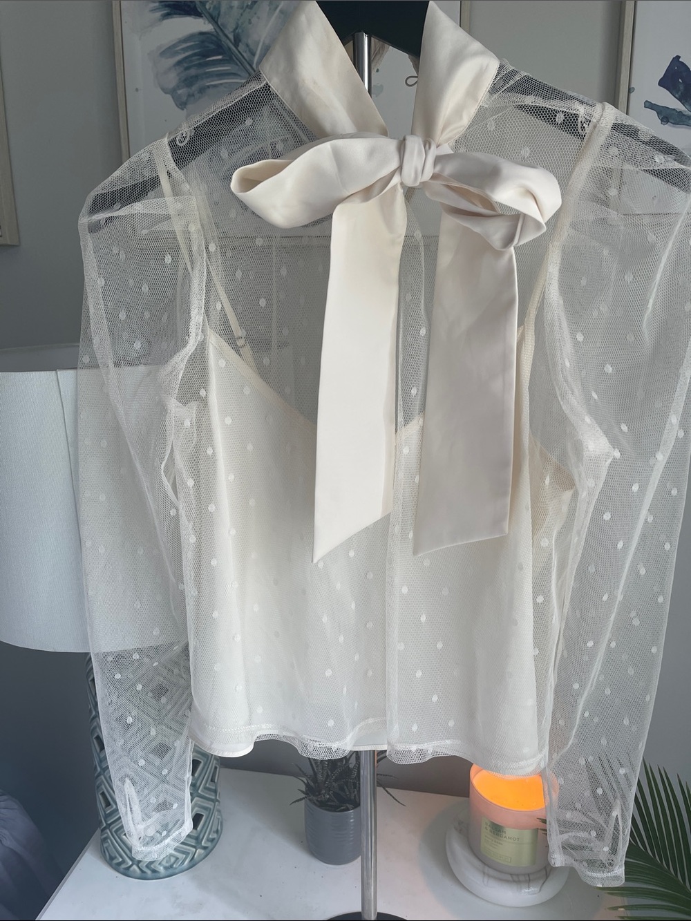 Express cream lace, bow on the side with matching camisole blouse
